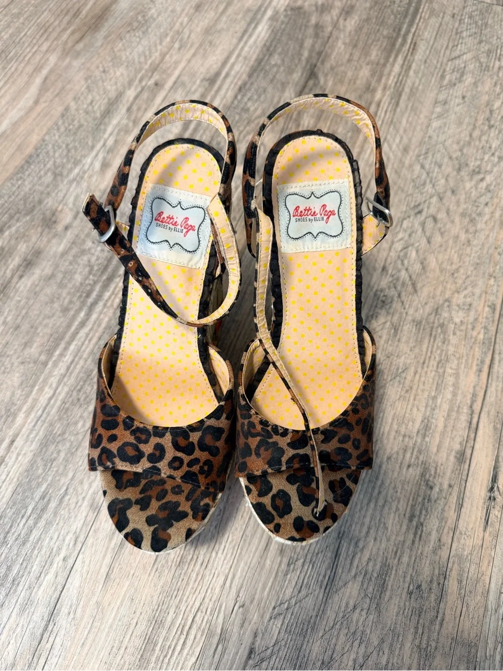 Bettie Page Leopard Tiki Wedges